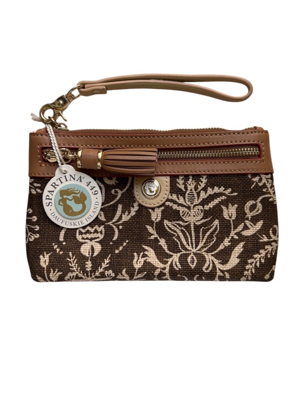 NWT Spartina 449 Wristlet Botanical Print Leather Strap